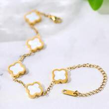 Lucky Clover Bracelet For Women Men Girls Boys 18K Gold  Link Bracelets Adjustable Plated Jewelry Wedding Christmas Birthday Best Gifts - 白色 - 查看 4