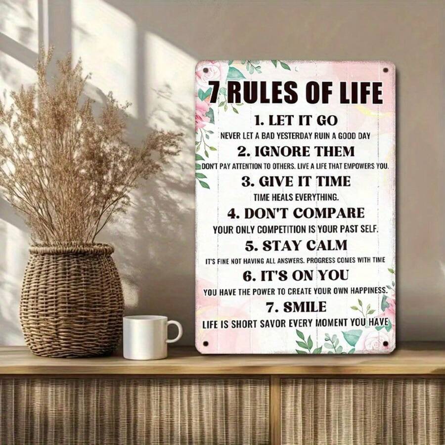 1PC 7 Rules Of Life Wall Art, Motivational Quote Poster, Let It Go, Stay Calm And Smile, Perfect For Office, Gym Or Study Room Decor, 8x12 Inches / 20x30 Cm, Ideal For Personal Growth, Inspirational And Uplifting Design - 8x12 inch/20x30cm-1 cái - Xem 1