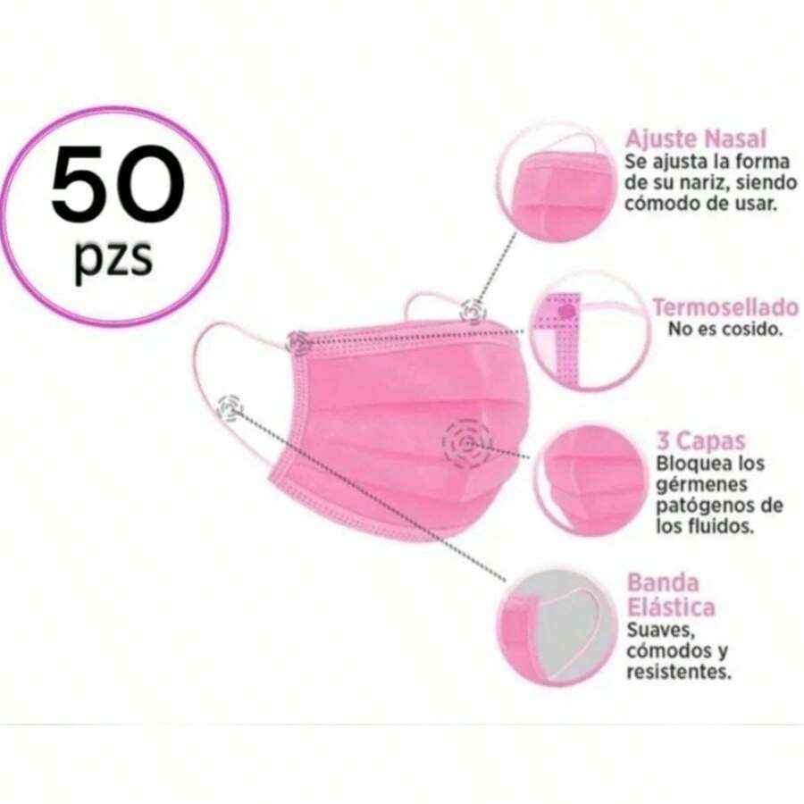 Cubrebocas tres capaz color rosa, comodidad y protección facial en situaciones diarias - Rosa - Ver 1
