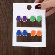 1 Pair Fashionable & Versatile Colorful Geometric Stud Earrings For Women - Multicolor - View 1