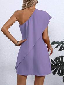 轻盈涤纶露肩不对称连衣裙 - 女式修身休闲