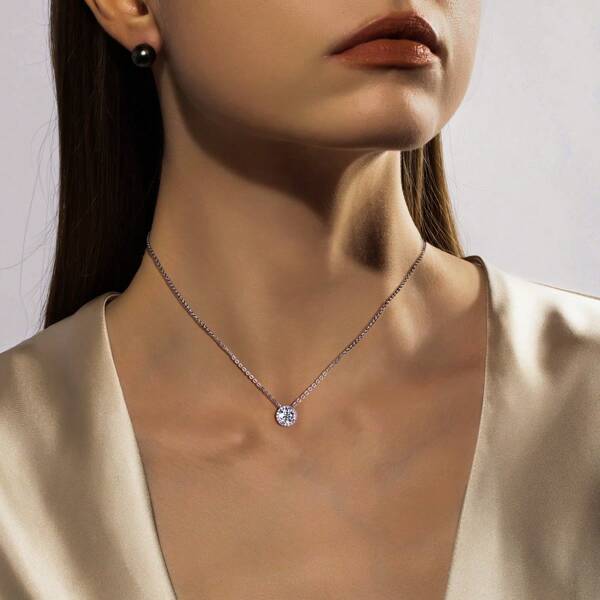 6.5mm Moissanite Classic Clavicle Pendant Necklace 925 Sterling Silver, Suitable For Women