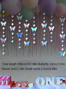 1 set - Illusion de papillon, points de traction, papillon suspendu au laser, papier voltigeur, cercle suspendu, décorations pour papillon volant. Fournitures pour mariage, baby shower, révélation de sexe, anniversaire