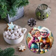 6 Stücke Holzuntersetzer, 3.94 Inch Paar-Design, hitzebeständige Holz Tischunterlagen, geeignet für Büro, Café, Feiertagsdekoration, ideal als Geschenk zu Weihnachten, Valentinstag, Thanksgiving, Vatertag und Muttertag, Feiertags-Dekoration, Wohndekoration