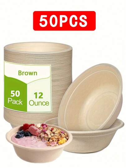 50 pezzi Ciotole di carta pesanti da 350ml/12oz, adatte per insalata, gelato, dessert e minestra calda, ideali per feste, catering e uso quotidiano, matrimoni e lauree, contenitori monouso per alimenti