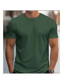 Kit Of 3 Men's Plain T-Shirts Premium Combed Mesh 100% Cotton Basic Summer - Army Green - View 3