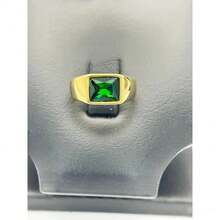 Men's Stainless Steel Gold Silver Small Green Stone Ring - 金色 - 查看 2
