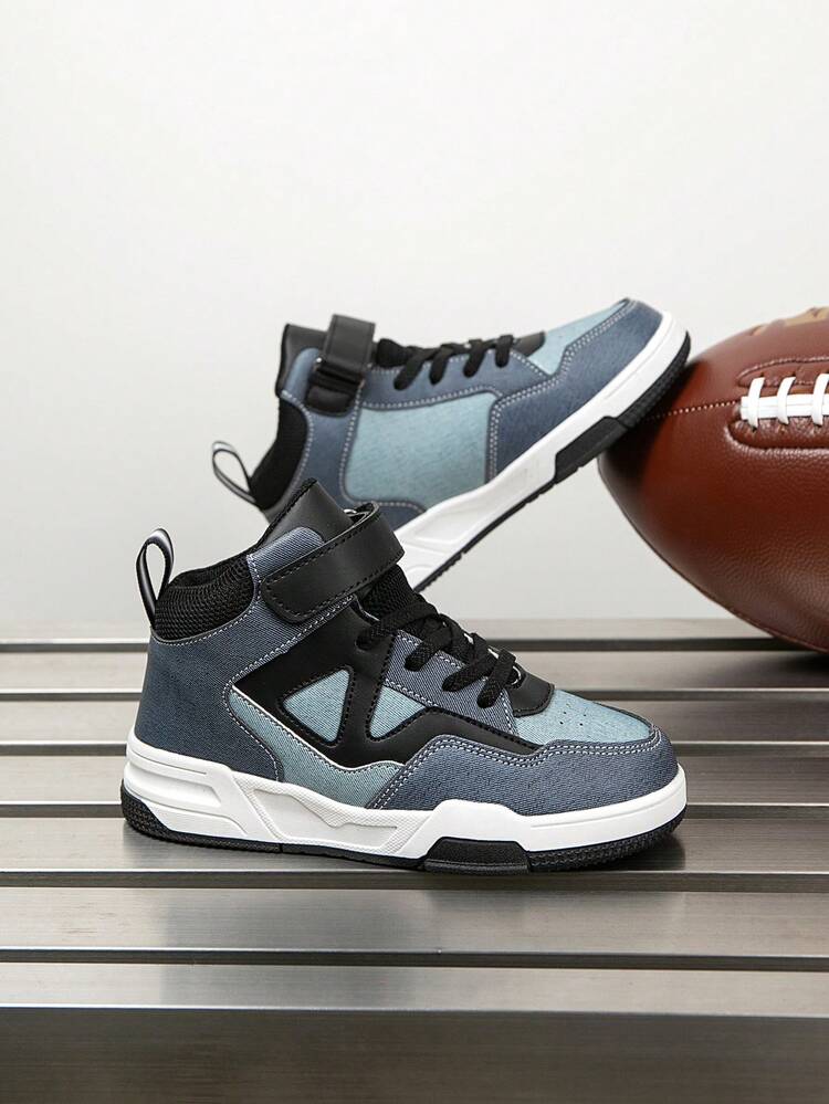 1双男女童真皮高帮运动鞋，时尚拼接休闲运动鞋，四季皆宜 - 藏蓝色 - 查看 7