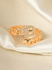1pc Elegant Belt Design Women's Rings.18k Gold Plated Open Adjustable Ring,Unique Snake Ring With Sparkling Zirconia.Summer Fashion Accessory For Daily Wear,Party,Banquet,Vacation,Wedding.Valentine's Day Gift,Birthday Gift For Mom,Girlfriend,Best Friend.