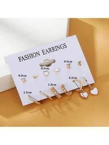 Fashion Star Heart Shaped Earrings Set Six Pieces Simple Fashion Gold Earrings - 金色 - 查看 3