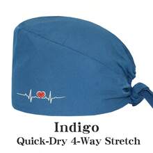 1 件心形刺绣弹性防护帽，可调节男女通用工作帽，适用于药房、家庭护理、厨师，舒适