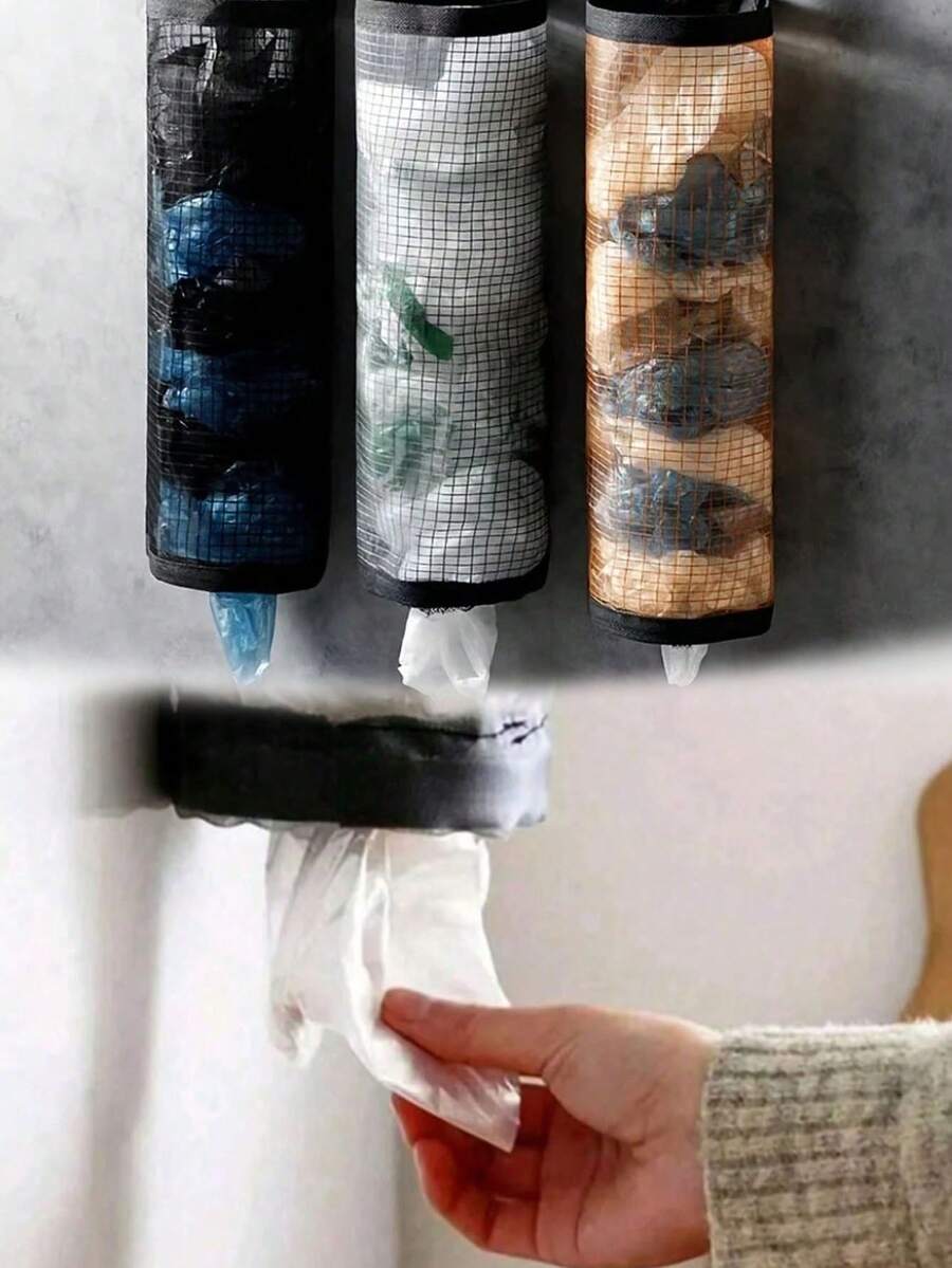 1pc Wall-Mounted Trash Bag Holder With Pull-Out Design, For Home Kitchen Storage, Shopping Bag Organizer, Room Home Decor (Reusable, Space Saving)