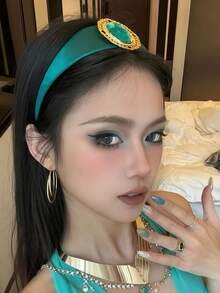 1pc Handmade Princess Style Wide Emerald Zirconia Headband, Casual Atmosphere Photo Props Hair Accessories Hairband