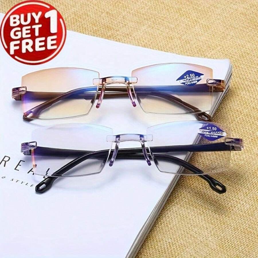 2 Pcs Bifocal Reading Glasses For Men And Women Rimless Distance And Near Dual-Use Presbyopia Glasses +1.0 To +4.0 - White - View 1