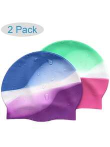 2025 New 7.48"*8.66" Silicone Colorful Waterproof Non-Chafing Swimming Cap, Suitable For Men And Women With Long Or Short Hair, Easy To Wear And Remove, Keeps Hair Dry For Swimming And Bathing, Beach Essentials, Beach Accessories, Pool Float - Multicolor - View 7