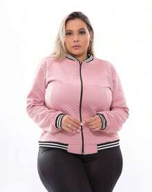 Women's Plus Size Bomber Jacket With Zipper Outerwear G1 G2 G3 - 薔薇 - 查看 2