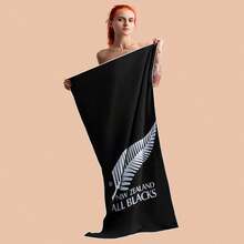 1 条装全黑队（新西兰橄榄球队）经典银蕨标志印花大号，速干、柔软、超强吸水沙滩巾，适合游泳、沐浴、旅行、野餐、露营。可机洗户外毛巾，适合男士、女士、男孩和女孩，沙滩必备 - 黑色 - 查看 6