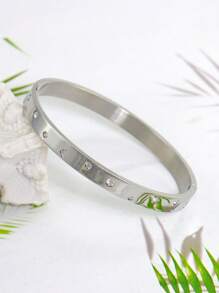 Brazalete estilo pulsera con flor chapado en oro de 18K de acero inoxidable, incrustado con circonita cúbica, impermeable, joyería de muñeca de estilo europeo y americano para mujer, adecuado para uso casual, boda, fiesta, regalo del Día de San Valentín