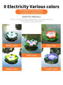 Lumières flottantes pour étang extérieur imperméables, lumières de fleurs de lotus solaires, lumières de jardin - associées à des lumières de feuille de lotus souhaitant pour une villa de cour, illuminées par énergie solaire pour créer une atmosphère onirique et poétique de paysage aquatique de cour