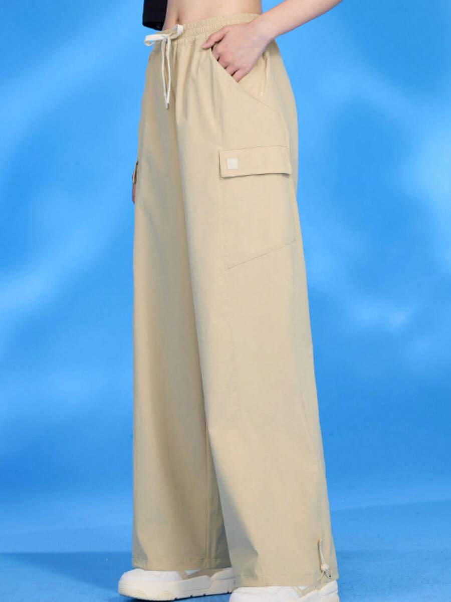 CAMEL CROWN 女士梭织长裤春夏季薄款防晒速干梭织卷边运动裤休闲登山裤 - 棕駝 - 查看 1