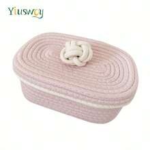 Yiuswoy 1pc Woven Storage Basket With Lid – Natural Beige Rectangular Organizer For Toiletries, Keys, Remote, Cosmetics & Small Accessories – Stylish Home Decor For Dorm, Office, Or School, Bathroom Organizers And Storage