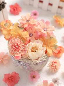 80 PIÈCES Combinaison de têtes de fleurs artificielles, mélange de roses en soie et de chrysanthèmes. Utilisé pour la réalisation de bouquets de mariage, compositions florales pour bébé, décoration de table et d'intérieur, décoration d'automne