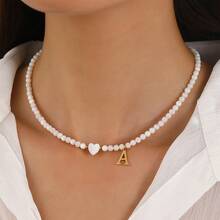 Magic Fish 1 件树脂仿珍珠简约 26 个字母吊坠项链，可定制情侣、朋友、同学的名字