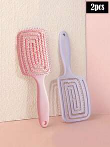 2 件马卡龙色镂空背部按摩发刷、发刷、刷子套装、适用于干湿头发、蓬松造型、发刷、梳子、美发工具、理发沙龙美发产品及配件、美容旅行必需品、返校、旅行度假必需品、女士发饰