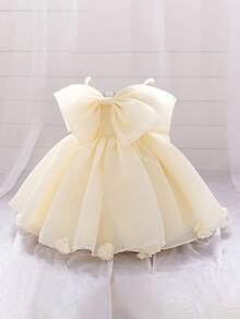Baby Girls Spaghetti Strap Bow Organza Cute Flower Girl Princess Dress, Suitable For 1st Birthday, Wedding, Party, Does Not Include Headband - Champagne - View 3