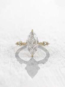 1 件时尚珠宝方晶锆石戒指，女士奢华礼品，婚礼派对配饰 - 金色 - 查看 1