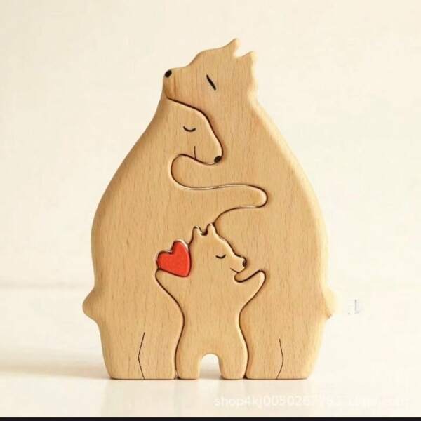 Wooden Jigsaw Puzzle Mother & Baby Bear Figurine Set, DIY Craft Decor, Mother's Day Gift