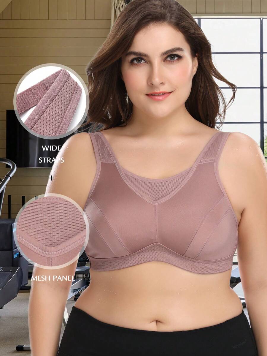 Wingslove Plus Size Full Coverage Sports Bra - High Support U-Back Wireless Sports Bra, Breathable & Comfortable, Suitable For Yoga, Fitness, Running, Unpadded, Maximum Support, Full Cup Design, Wide Band Design - Mauve Purple - View 1