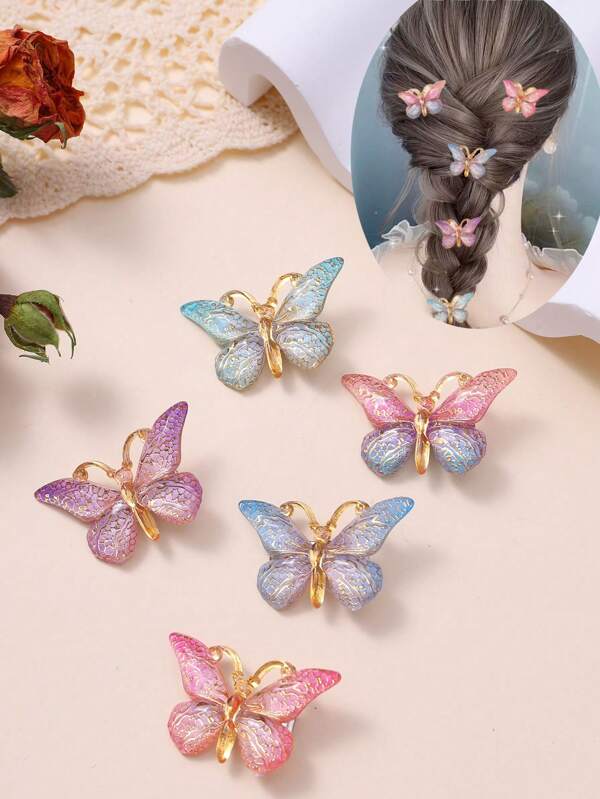 10 piezas de pasadores de pelo con mariposas 3D para niños, accesorios de pelo lindos de color degradado para niñas