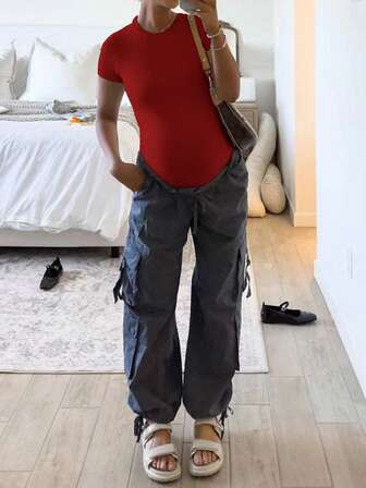 孕妇连体衣纯色圆领简约百搭修身款