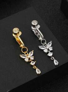 1 pieza Elegante Falso Piercing Ombligo Uña Incrustada con Cubic Zirconia Blanca Colgante de Mariposa para Clip en Aro de Ombligo