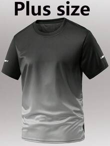 一件加大码渐变色男士T恤，尺码涵盖L码和XL码，超轻速干运动T恤，适合户外活动、运动、通勤，短袖设计，可用作健身服、圣诞节或万圣节礼物。