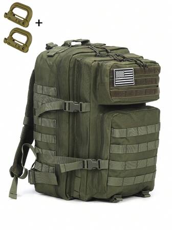 50L Large Capacity Multifunctional 3P Sports Backpack, Featuring Multi-Pocket Design Backpack With US Flag, Comes With 2pcs Multifunctional Buckles, Suitable For Camping, Hiking, Mountaineering And Other Outdoor Activities