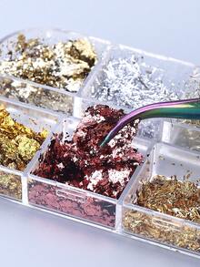 12 格金属箔指甲装饰镜面金银玫瑰金不对称薄片设计 DIY Y2K 全息时尚沙龙美甲配件 适合女性和女孩的美甲用品