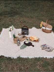 1件精美白色格子长方形野餐毯,野餐垫,户外便携旅行徒步野餐布,加厚野餐垫露营毯,桌布咖啡桌布流苏耐磨防尘桌布,海边沙滩布防潮垫桌布,防水户外花园帐篷垫,摄影背景,野餐配件,节日派对装饰 - 彩色 - 查看 10