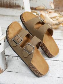 Modische & bequeme Damen Sandalen - Weich, leicht, mit doppelten Schnallen, flache Slides, atmungsaktives Design, geeignet für Sommer Strand Urlaub und täglichen Gebrauch
