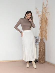 Women's Winter High Waist Knit Palisade Midi Skirt – Thick And Elegant Fabric L130 - 白色 - 查看 2