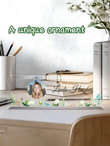 Personalized Acrylic Office Desk Name Plate - Customized With Photo And Name Engraved, Business Style Design, Floral Decor, Finish, Suitable For Office, Teacher, Receptionist, Professional Work Area Decoration Back To School - Multicolor - View 4