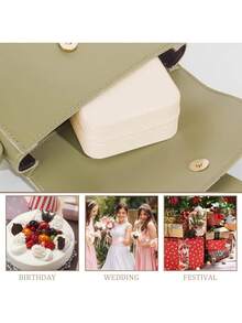 1个白色简约PU皮革便携式首饰盒，适合女士存放戒指和项链。适用场合：商务旅行、日常通勤、佩戴耳环和胸针、上班或上学、购物或约会。 - 白色 - 查看 11