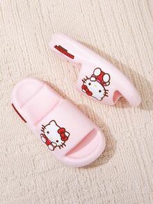 Sanrio Hello Kitty 女童露趾拖鞋，Sanrio 鞋，可爱卡通鞋，透气防滑厚底拖鞋，适合室内家居浴室 - 藕粉色 - 查看 6