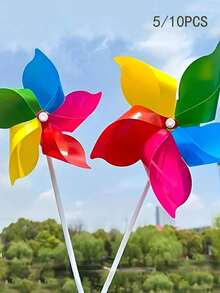 5/10PCS Colorful Durable Windmills Set, DIY Pinwheels Set, Colorful Wind Spinner Set, Durable Plastic, Garden Decorations, Assorted Outdoor Parties, Courtyard, Farm, And Park - Multicolor - View 4