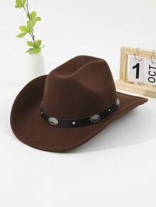 1 件男女通用亮片腰带装饰波西米亚风牛仔帽沙滩帽巴拿马帽太阳帽爵士帽牛仔帽软毡帽软呢帽户外