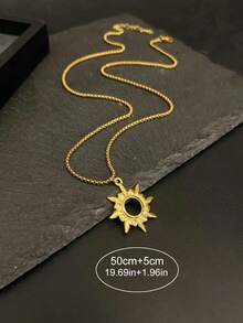 1pc Stainless Steel Hollow Sun Pendant Necklace, & Minimalist For Men