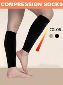 1 Pair Women Solid Color Leg Warmers, Black/Skin Tone, Comfortable For Casual, Home, Sports, All Season