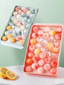 Molde de cubitos de hielo redondo de 33 celdas con tapa, molde de bolas de hielo de plástico, fabricante de bolas de hielo esféricas, caja de hielo con tapa, molde de cubitos de hielo de plástico para congelador, molde creativo de bolas de hielo - Multicolor - Ver 10