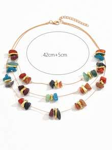 1pc Women's Multi-Layer Bohemian Holiday Resin Stone Necklace (Random Resin Color) - Multicolor - View 6